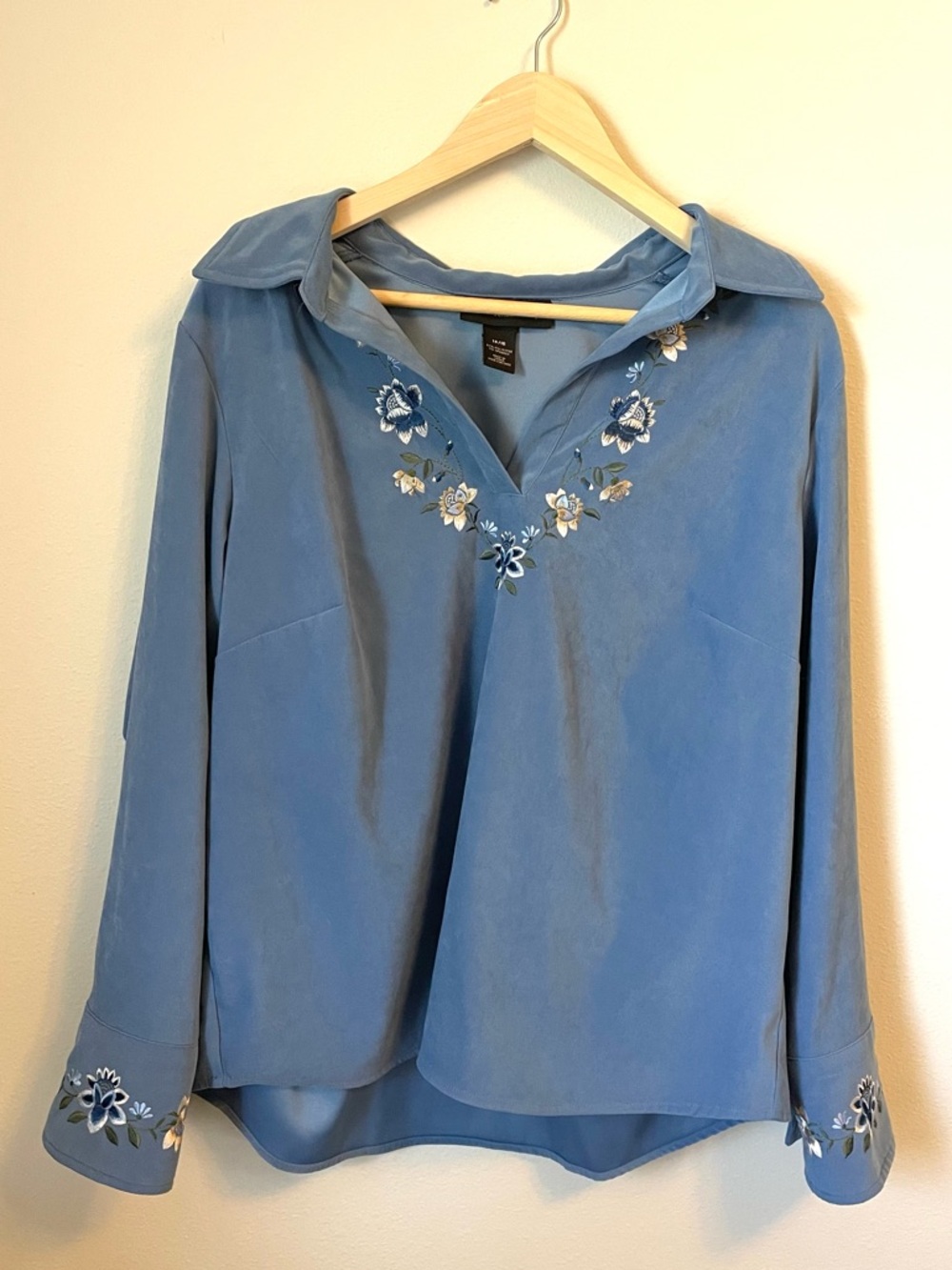 Venezia - Soft Blue Floral Embroidered Blouse - Boho Romantic - Size 14/16